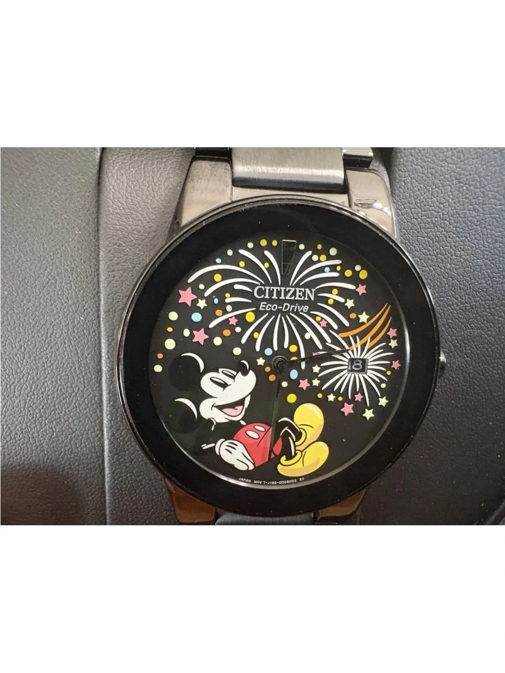 New Citizen Mickey Mouse Fiesta Eco-Drive Black Steel Watch AU1095-57W Box